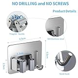 DOETYD 4 Pcs Stainless Steel Wall Mounted Mop Holders with Hooks, Self Adhesive Storage Solution for Home, Kitchen, Bathroom, Office, Garage and Broom Cupboard Organisation(Silver) - Image 2