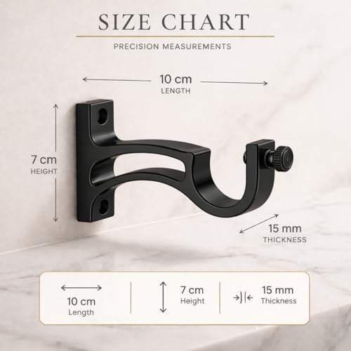 Image of Elite Aluminum Curtain Rod Brackets - Heavy-Duty Wall Mount Clamps for Curtain Rod Support for Door and Window Curtain Rods with Screw and Wall Plug - Pack of 2PCS (Black ARC)