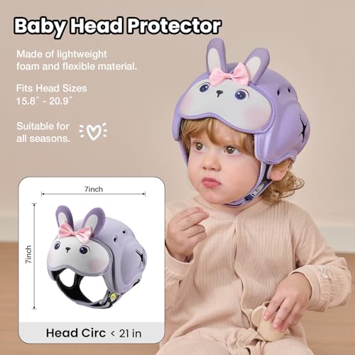 Image of Mambobaby Baby Head Protector Baby Helmet for Crawling Walking- Extra-Thick Deep Forehead Padding, Toddler Helmet 6-24 Months, Infant Safety, Ultra-Light Soft Desig-Purple Rabbit