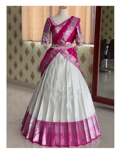 Image of ZITON ARICO MART Women's Indian Traditional Kanjivaram Silk Pure Weaving Lehenga Choli Along With Dupatta And Blouse Piece, Half Saree (Unstitched)