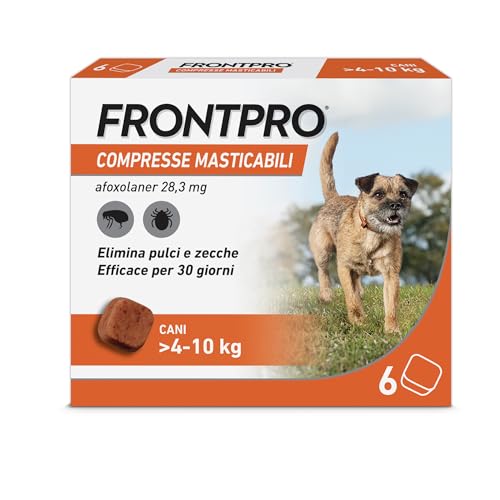 FRONTPRO 6 Compresse Masticabili Antiparassitario per Cani di Peso  4-10 kg Protegge da Pulci Zecca Uova e Larve Antipulci in Confezione da 6 Compresse da 28.3 mg di Afoxolaner