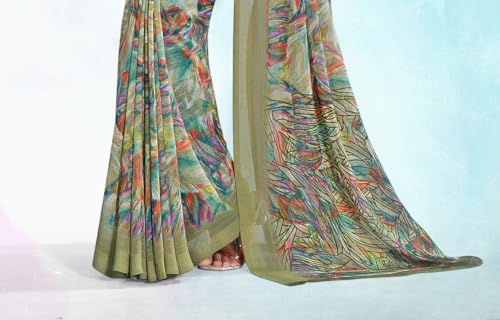 Image of Jaanvi fashion Women's Georgette Saree with Unstitched Blouse Piece