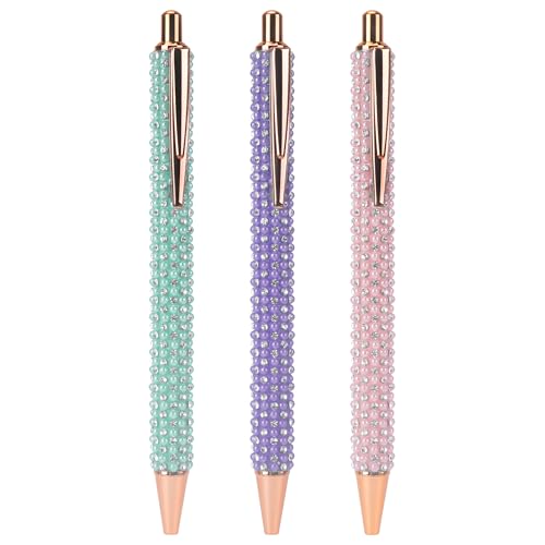 Biiange Canetas de strass de pérola, canetas esferográficas de metal com strass, strass de tinta pre