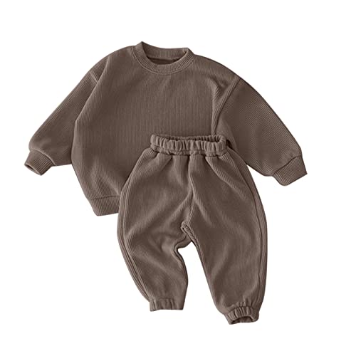 Newborn Baby Boys Girls Sweatsuit Tracksuit Solid Long Sleeve Pullover Underwear and Sweatpants Set Fall Winter Outfit