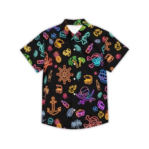 THE PIRATE KING Funny Pirate Hawaiian Shirt Boys Girls Beach Tropical Casual Short Sleeve Button Down Shirt for 5-14 Years