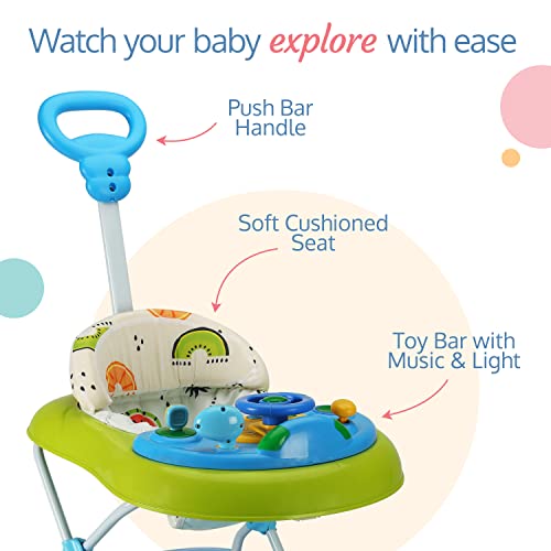 Image of LuvLap Sunshine Baby Walker with Parental Push Handle, Anti Fall, Anti Skid Mechanism, Height Adjustable with Light, Rattle & Music Toys, Cushioned Walker for Baby 6-18months (Blue)