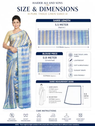 Image of HAIDER ALI AND SONS Pure Tissue Linen Saree for Women with Blouse Piece | Bhagalpuri Handloom Linen Saree | Soft Breathable Lightweight Ethnic Saree for Party, Festival, Office Wear |