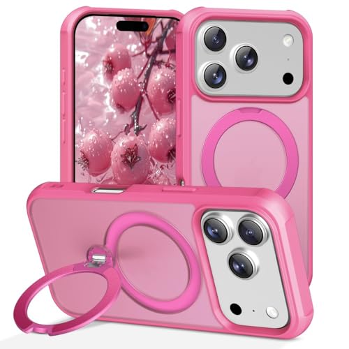 Coque iPhone 16 Pro Max rose vif silicone rigide étui arrière antichoc support anneau