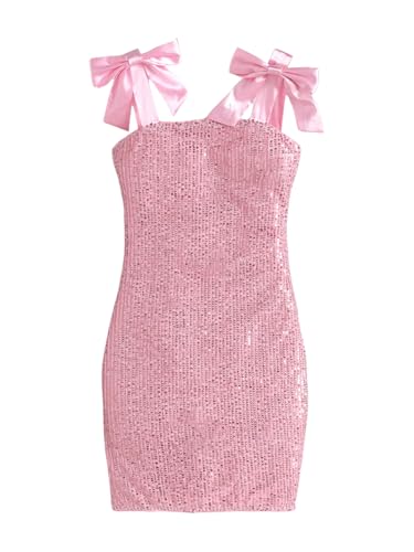 Floerns Girl's Sparkly Sequin Sleeveless Tie Shoulder Birthday Princess Bodycon Dress