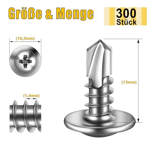 Pack of 300 Self Tapping Screws 4.2 x 13 mm Stainless Steel A2 V2A Wood Screws Full Thread with Phillips Screwdriver Bit - Image 2