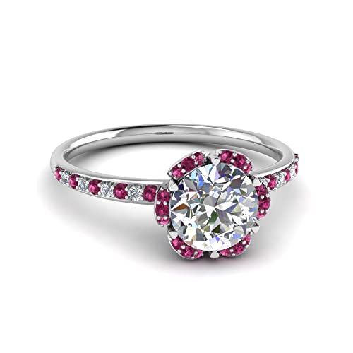 Image of 55Carat Choose Your Gemstone 6 Petal Ring Sterling Silver Round Shape Halo Engagement Rings Well Shaped for Any Gift Giving Occassion Modern Style Enchating Women US Size 4 to 12