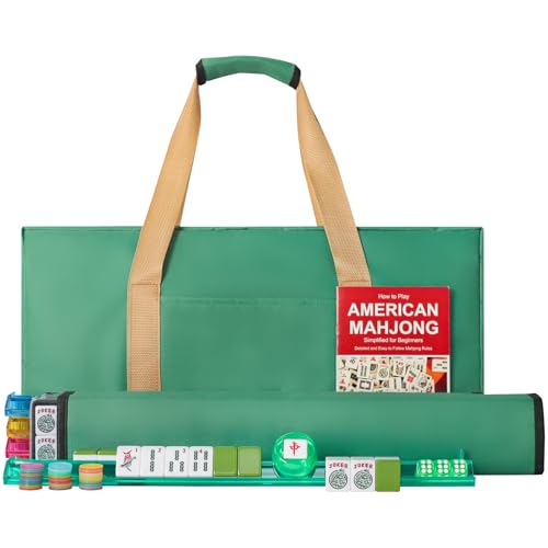 Juego de Mahjong Americano con 166 fichas y bolsa verde miniatura 2