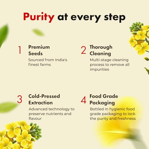 Image of Musta Pure Cold Pressed Kachi Ghani Mustard Oil 1 Litre Cooking Oil, Unrefined, Naturally Cholesterol Free, A1 Grade Real Seeds For Natural Aroma & Flavour For Roasting, Frying, Baking - PET Bottle