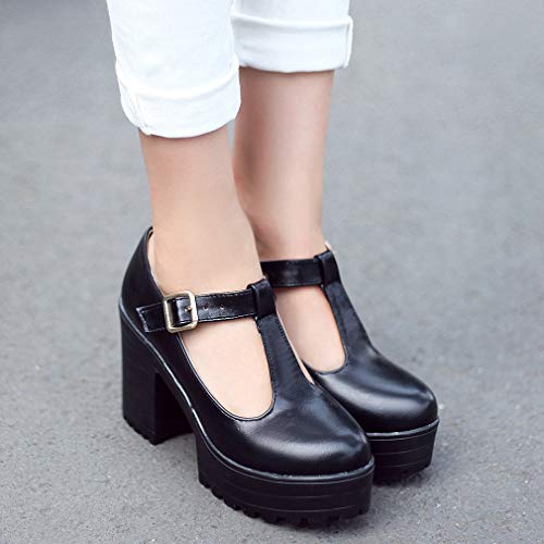 Parisuit Women's Mary Jane Goth Platform Pumps Chunky High Heels T Strap Dress Shoes4