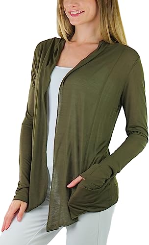 Image of ToBeInStyle Womens Open Front Long Sleeve Lightweight Asymmetrical Draped Cardigan with Side Pockets