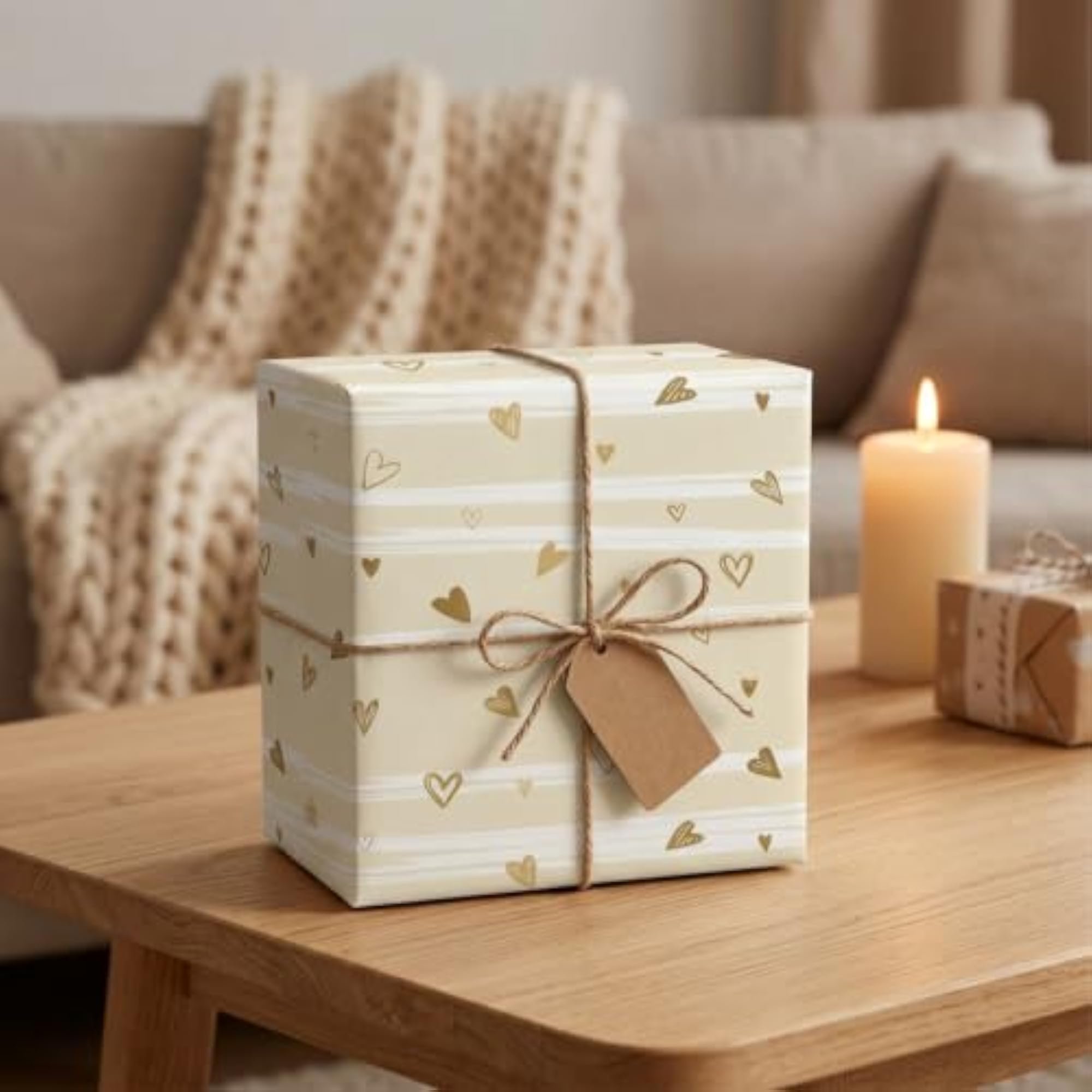 Golden Heart Gift Wrapping Paper Pack of 5, Eco-Friendly