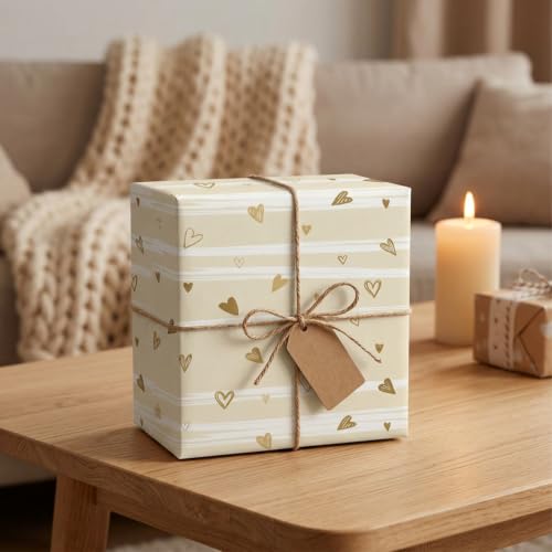Image of Perttykrafts Golden Heart Gift Wrapping Paper | Pack of 5 | 70x50x0.2 cm | Large Size | Reusable & Eco-Friendly Paper Bags for Gifting, Parties, Return Gifts, Shopping and Special Occasions