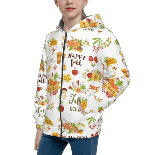 Hello Fall Autumn Is Here Kids Pullover Hoodies Boys Zip Up Sweatshirts Girls Athletic Clothes with Pocket