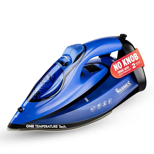 Image of Warmex No knob Automatic Steam Iron 2000W | No Burn Smart Perfect Care Temperature Control, Heavy Duty Steam Iron Press Box for Home Clothes, Auto 3Way Shut Off Sensor | Quick Calc Cleaning Function