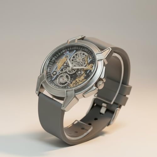 Image of Shree Ram Skeleton Watch, Ayodhya Mandir Theme, Mechanical Look Quartz, Stainless Steel Metal Bracelet, Round Dial with Deity Engraving for Man and Boyes