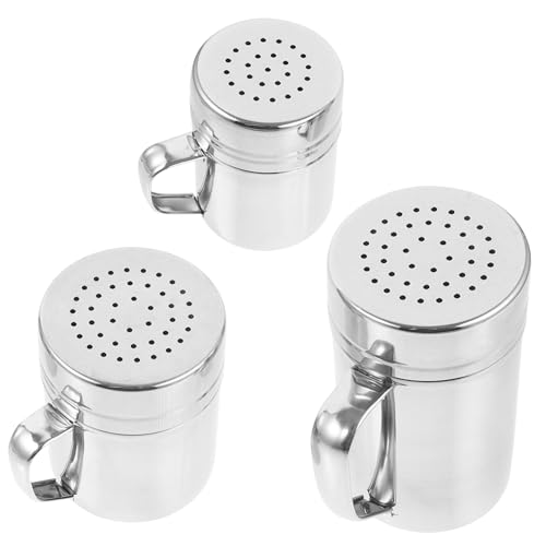 CIYODO 3pcs Powdered Sugar Shaker Flour Shaker Lid Stainless Steel Baking Cooking Tool with Duster