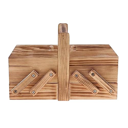 Foldable Wooden Sewing Box Sew Basket Organizer Compartments for Fabric, Tools(Natural)