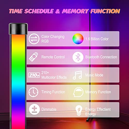 Hitish Corner Floor Lamp 2 Pack, 62.2” Rgb Color Changing Mood Lighting Corner Led With Bluetooth & Remote Control, Dimmable Modern Rgb Floor Lamp With Music Sync & Timing For Living Room, Gaming Room #TOP2