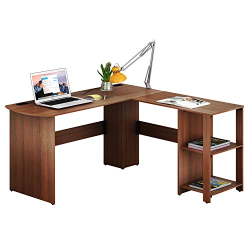 SHW 51 x 51 Inches L-Shaped Home Office Wood Corner Desk with Storage, 130 x 130 cm, Walnut - Image 4