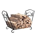 Skypatio Firewood Rack Indoor, Foldable Firewood Holder Outdoor Rustproof Wrought Iron Fireplace Log Holder, Firewood Storage Rack for Fireplace/Fire Pit, Black