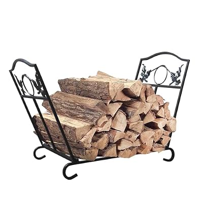 Skypatio Firewood Rack Indoor, Foldable Firewood Holder Outdoor Rustproof Wrought Iron Fireplace Log Holder, Firewood Storage Rack for Fireplace/Fire Pit, Black