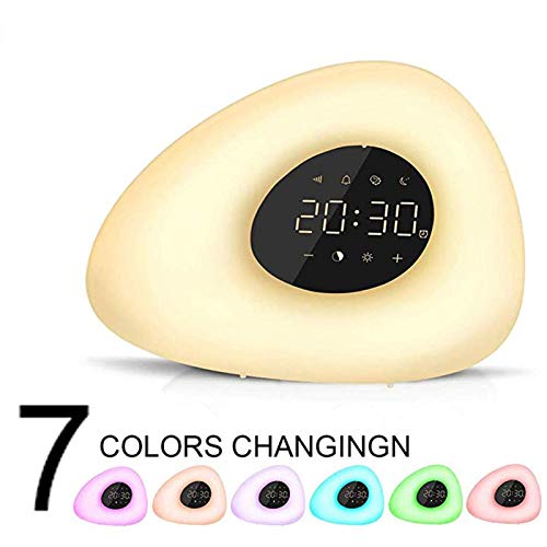 RajoNN Réveil Réveil Lumière de Réveil Simulation de Coucher de Soleil avec 10 Sons de la Nature 7 Couleurs Lumière Commande Tactile Lampe de Nuit à Intensité Variable