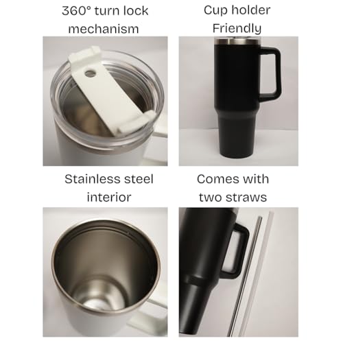 Image of 1200ML Stainless Steel Tumbler Hot and Cold with Handle and Lid and 2 Straws, Double Insulated Cup Leak Proof Mug Cupholder for Gym, Travelling (crimsone)