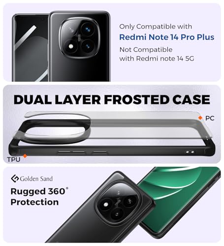 Image of Golden Sand for Poco X7 5G, Redmi Note 14 Pro Plus 5G, Redmi Note 14 Pro 5G - Rugged Frosted Semi Transparent PC Shock Proof Slim Back Case for Redmi Note 14 Pro Plus, Black