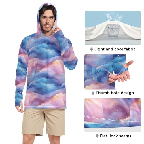Blue Pink Purple Marble Texture Men's Sun Shirts Hoodies Long Sleeve Swim Shirts UPF 50 + Beach Shirt S4