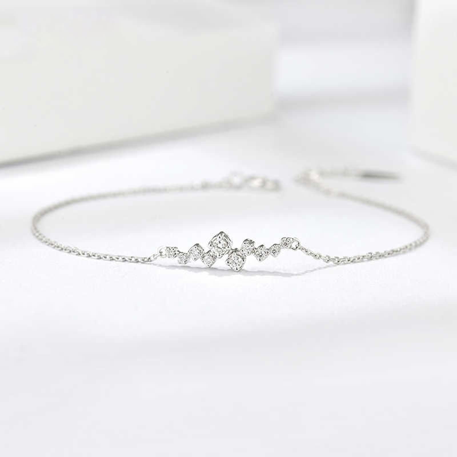 Pulseras de Mujer de Oro Blanco de 9 Kilates / 14 Kilates / 18 Kilates, Cadena con Diamante, Cadena Extensible 16 CM + 5 CM, Pulseras para Ajustable Mujer de Plata