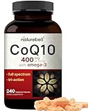 NatureBell CoQ10 400mg with Omega 3, 240 Capsules | Stable High Absorption Form – Antioxidant Support for Heart & Energy Health – Extra Strength Coenzyme Q10 Supplement