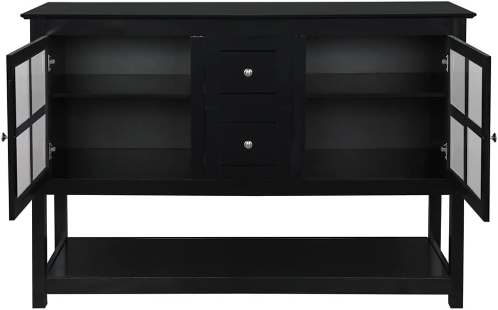 Kitchen Credenza & Sideboard Buffet Storage Cabinet with 2 Doors & Storage Shelves 52 Inch Entryway Serving Storage Cabinet (Color : Black, Size : 134.5 x 40.5 x 89cm) (Black 134.5 x 40.5 x 89cm)