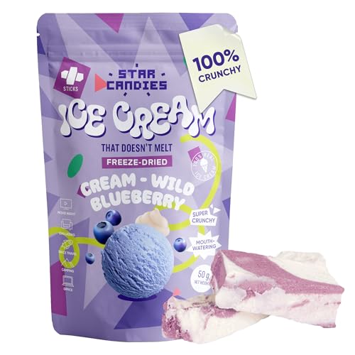 Star Candies Freeze Dried Ice Cream with Wild Blueberry - No Melting Freeze Dried Sweets - Crunchy Camping Food - Premium Astronaut Ice Cream for Kids and Adults - Space Food Gift (50 g 1 pack)