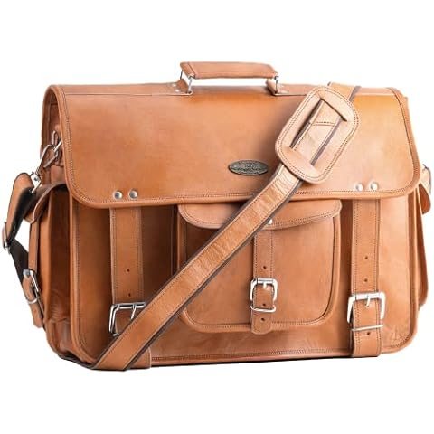 Handmade World Leather Messenger Bags For Men Women Mens Briefcase Laptop Bag Computer Satchel (Black, 18 Inches) (Tan Brown) Cover