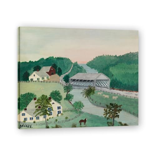 Reproduction de peinture à l'huile de Grandma Moses sur toile 40x50cm avec cadre