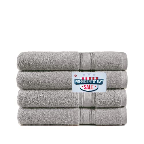 Set Of 4 Granite Grey Bath Towels, 100% Combed Cotton Bath Towel Sets, Highly Absorbent Towels For Bathroom, Extra Large Bath Towels 54" X 28", Extra Soft Hotel Quality Towels- Granite Grey #TOP1