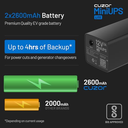 Image of Cuzor Mini UPS Lite 12V Router UPS up to 2A | Up to 4 Hours Backup | WiFi UPS Power Backup for Internet Fiber Modem | 2x2600 mAh | Backup ups for WiFi Router