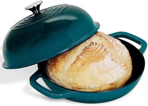 Potted Pans Dutch Oven for Sourdough Baking - 10 Inch Enameled Cast Iron Bread Cloche - Artisan Bakers Ceramic Coated Loaf Pan for Homemade Boule Loaves and No Knead Breads