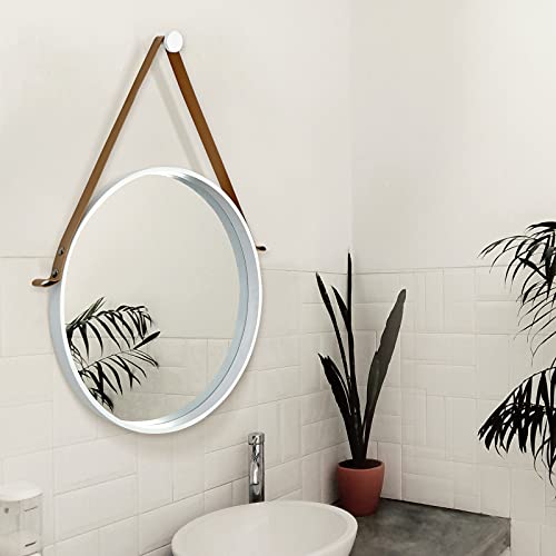 ATENA HOME Circle Wall Mirror 20inch - Round Mirror with Leather Strap - Round Wall Mirror for Washrooms, Living Rooms