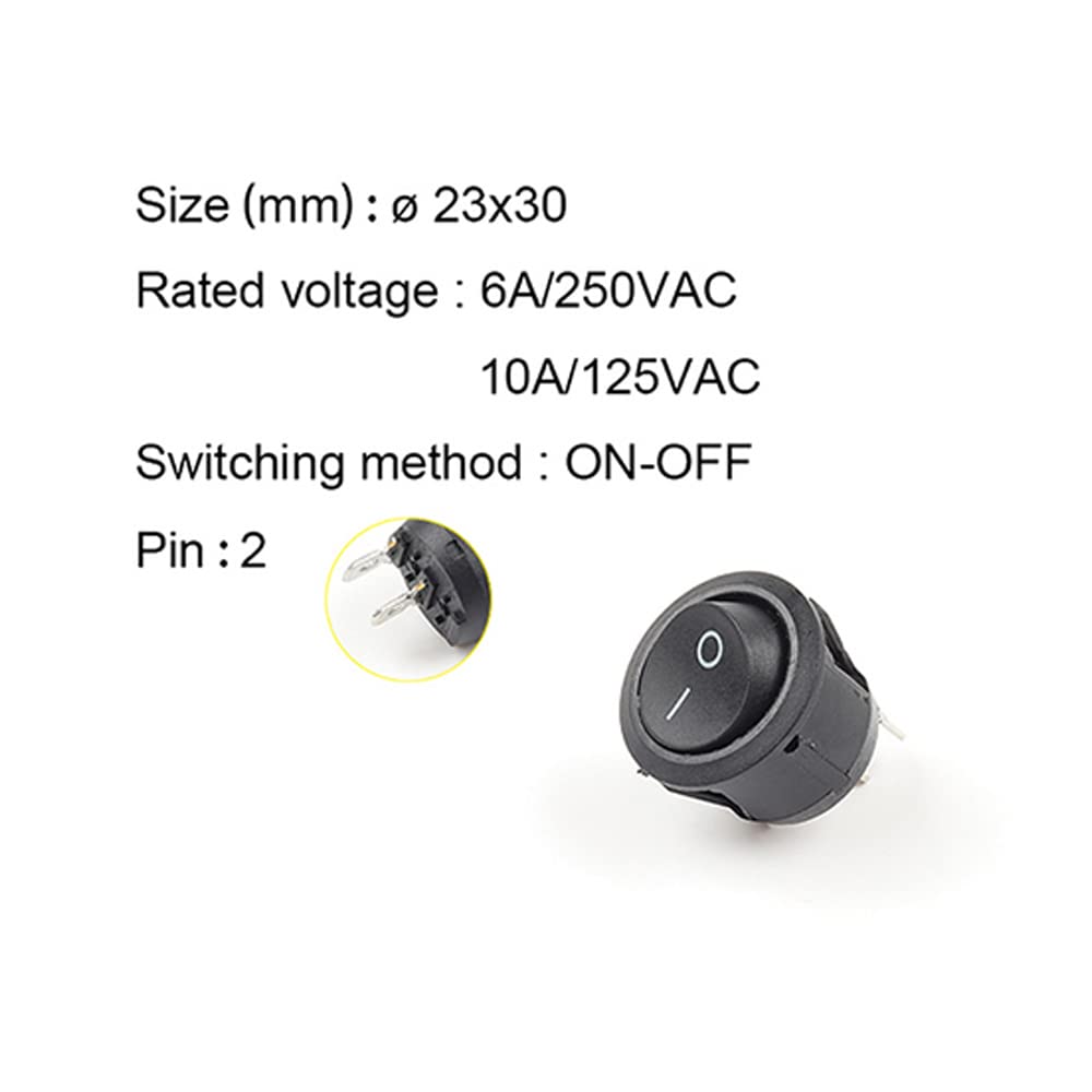 Interruttore a bilanciere rotondo KCD1 da 23 mm, 2/3 pin, ON