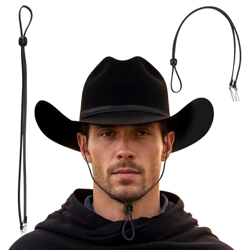 Gamboa 100% Leather Hat Chin Strap for Men and Women Removable Hat Chin Cord for Cowboy and Sun Hats Black