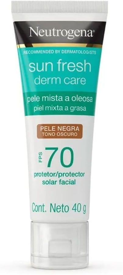 Protetor Solar Facial Para Pele Oleosa Neutrogena Sun Fresh Derm Care Pele Negra FPS 70, 40g Menor preço em Protetor Solar Facial Para Pele Oleosa Neutrogena Sun Fresh Derm Care Pele Negra FPS 70, 40g