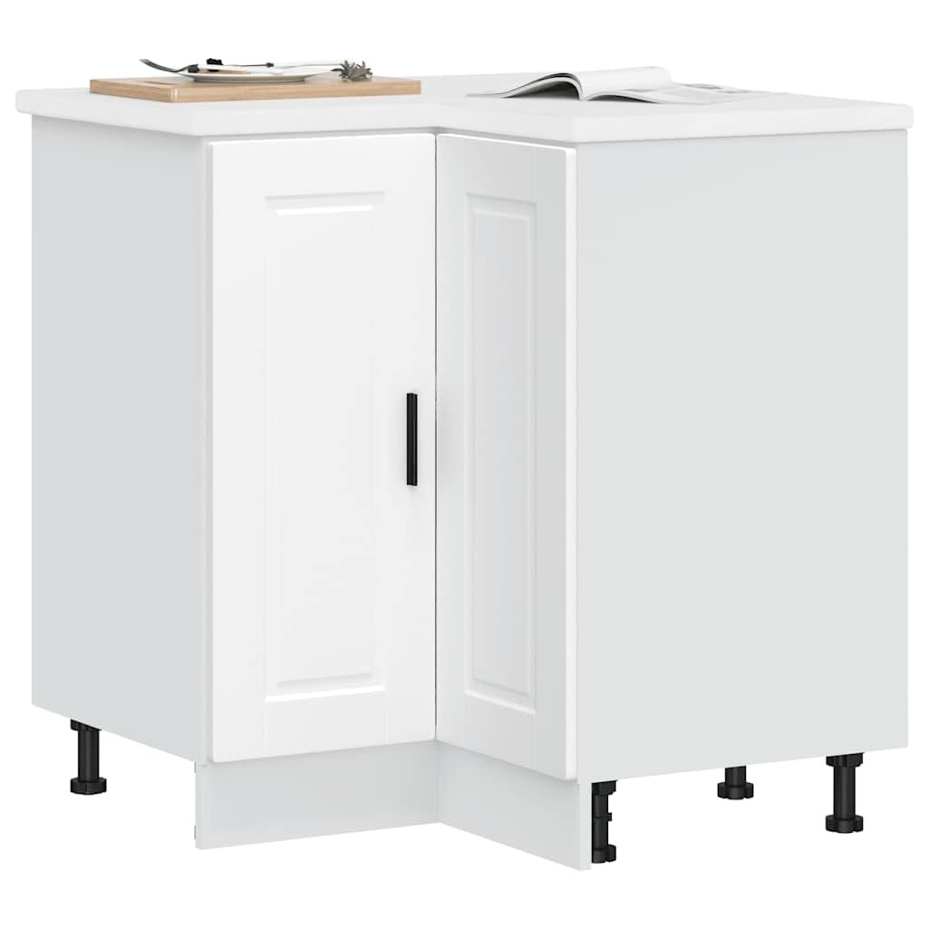 vidaXL Armoire d'angle de Cuisine Porto Blanc Bois d'ingénierie, Armoire d'angle, Meuble d'évier d'angle, Meuble d'angle