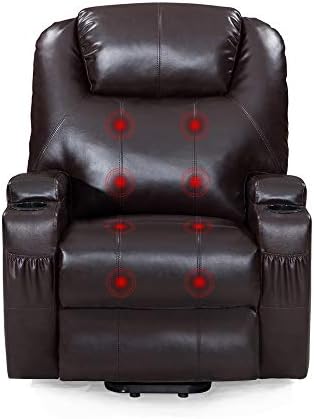 Windaze Power Lift Recliner Chair with Heat Massage, Living Room Bonded Leather Movable Sofa Chair for Elderly Brown