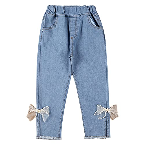 ACSUSS Toddler Girls Bootcut Jeans Kids Stretch Pull On Straight Denim Pants Split Hem Trousers3